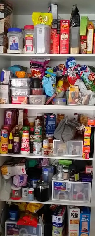 Image of messy pantry without pantry drawers