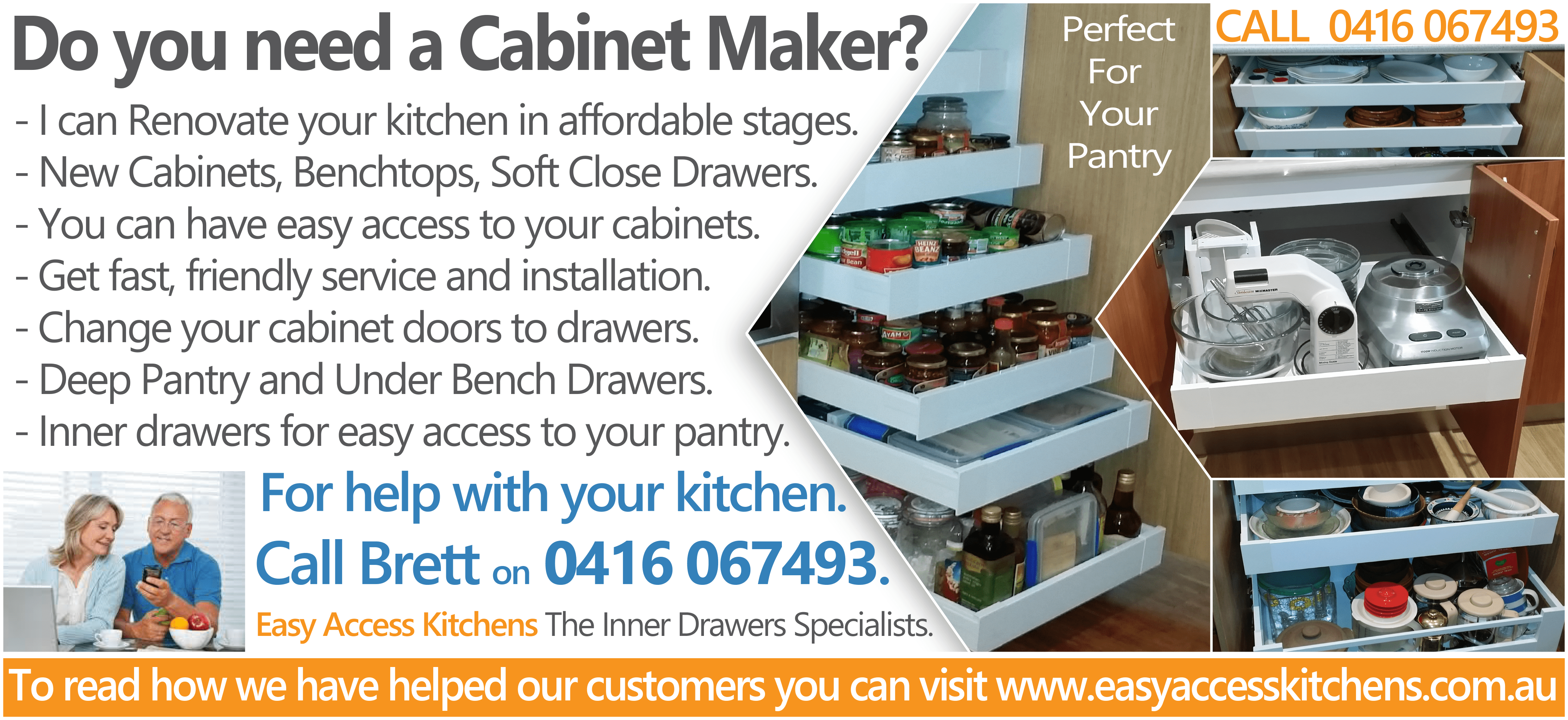 Easy Access Kitchens Ad for kitchen door to drawer replacements.