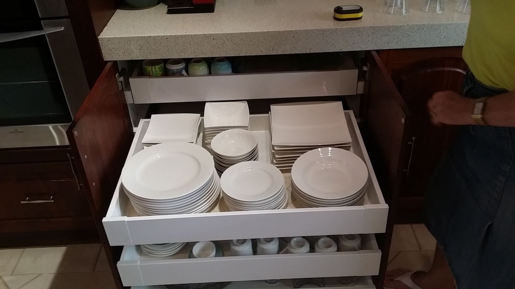 65kg rated soft close inner kitchen drawer full of plates.