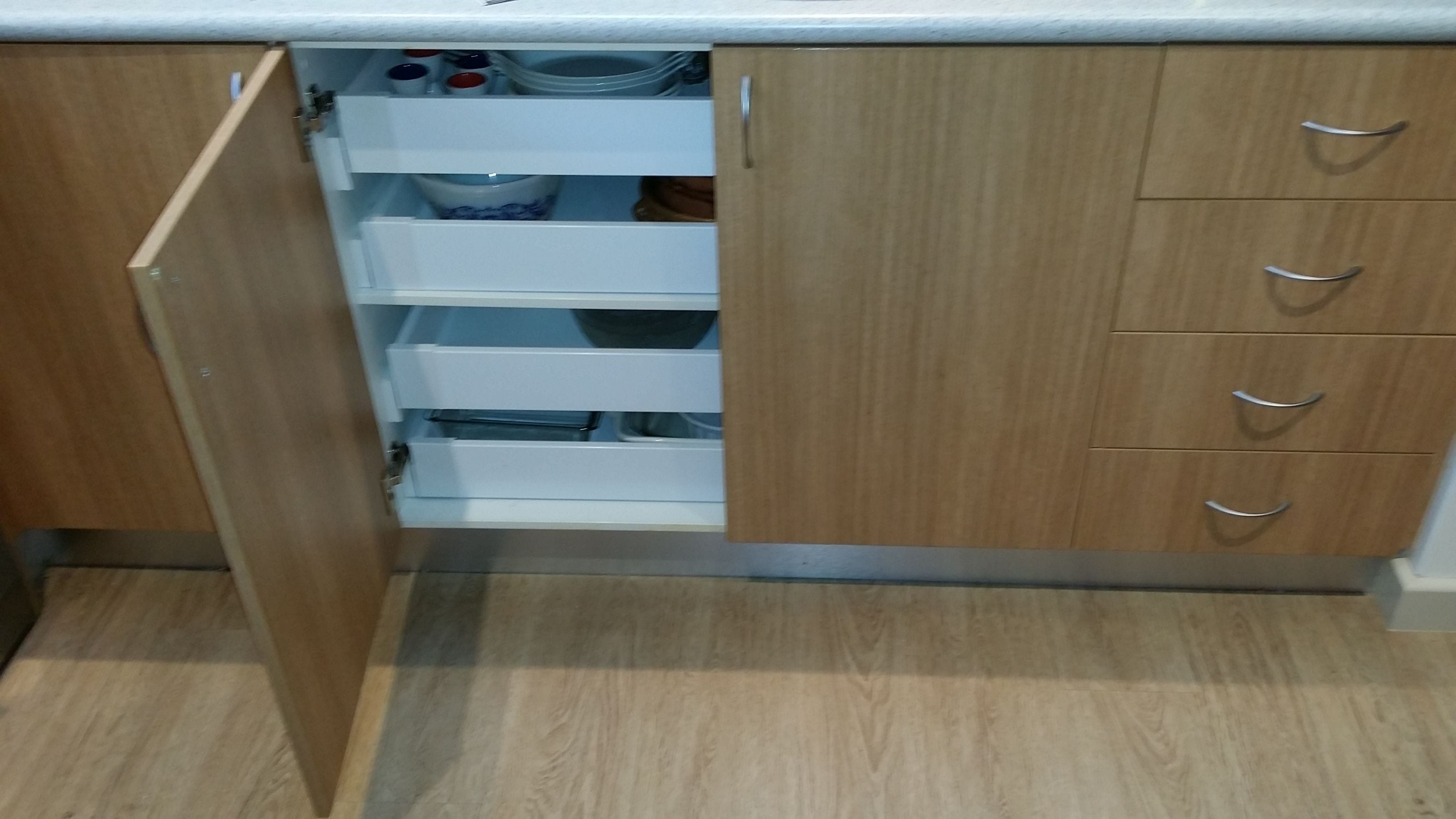 Double door under bench cabinet with four Blum 65kg rated soft close inner drawers supplied and installed by Easy Access Kitchens. From $1320 inc GST.