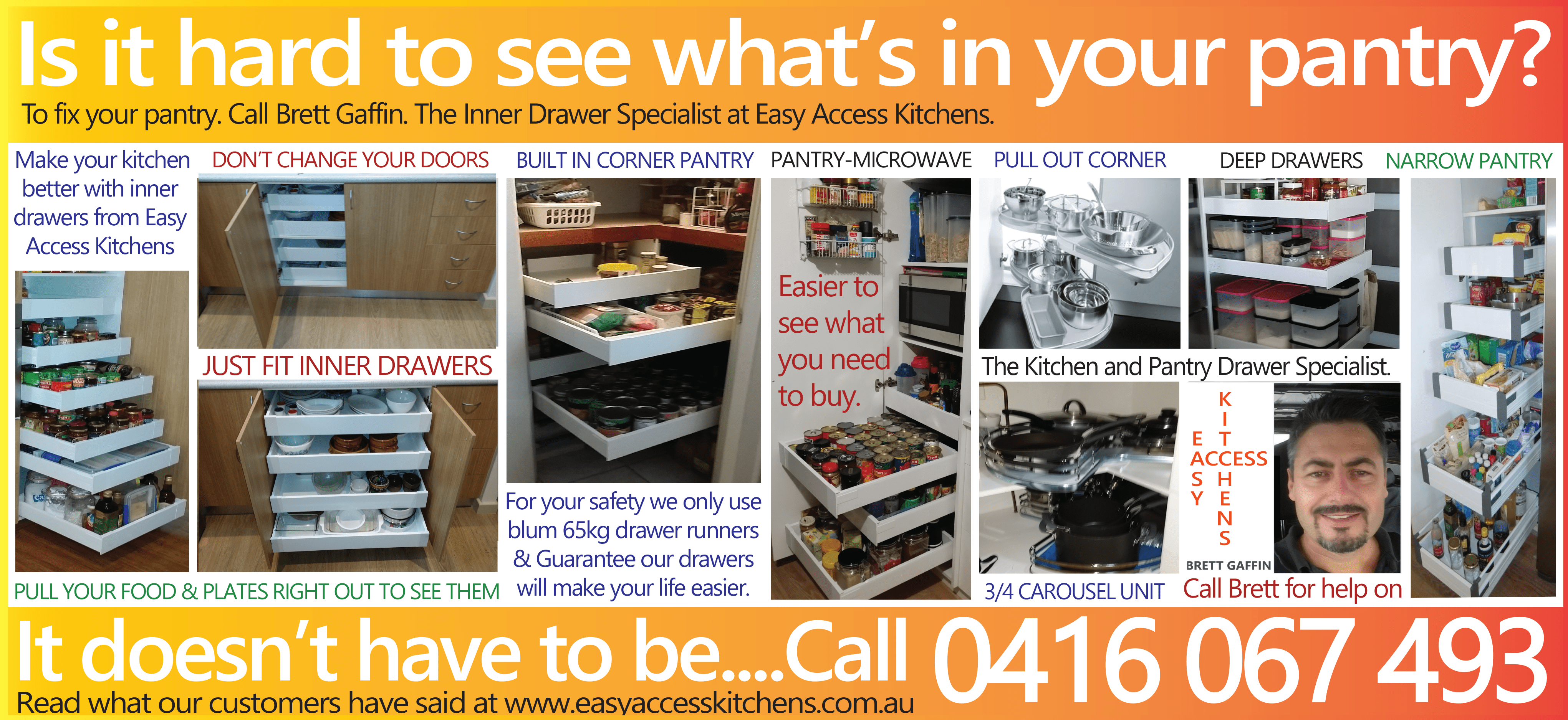 Easy Access kitchens newspaper ad asking if it is hard to see in your pantry